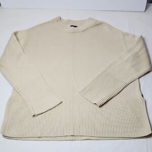 Gap Boxy Cream Sweater Ribbed Crew Neck Women's Medium 100% Cotton